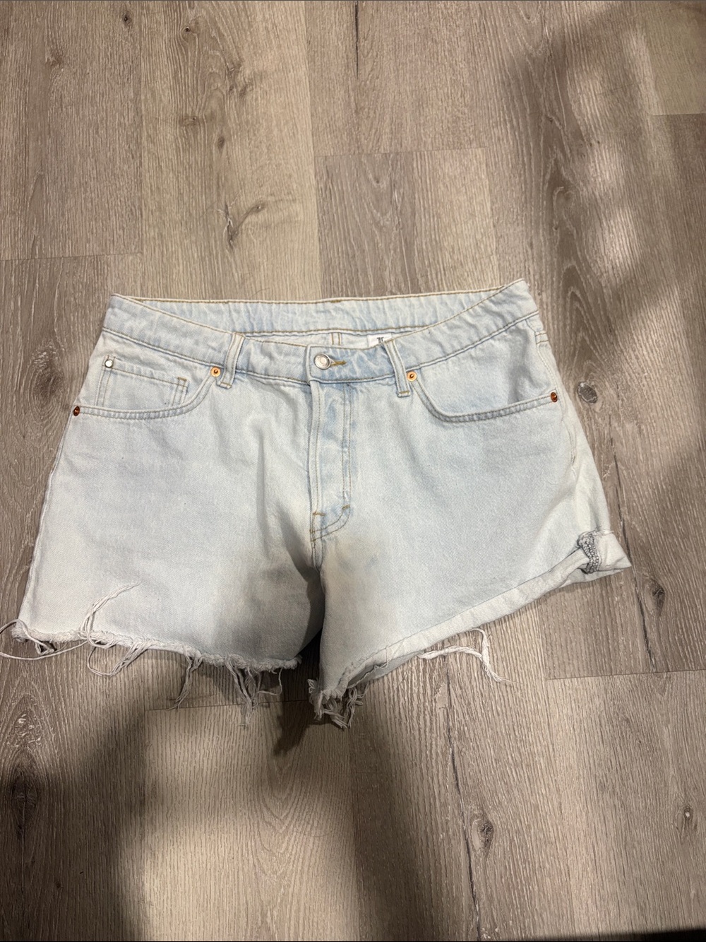 H&M Light Blue Frayed Denim Shorts